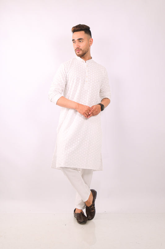 White Chikankari Kurta Set