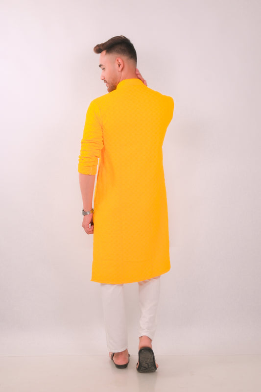 Yellow Chikankari Kurta Set
