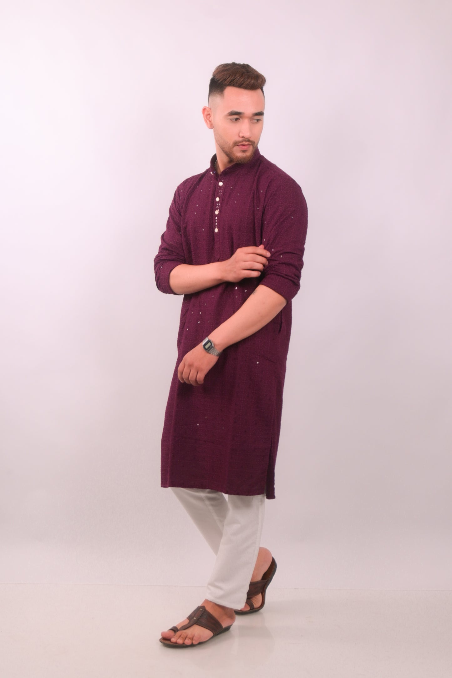 Maroon Chikankari Kurta Set