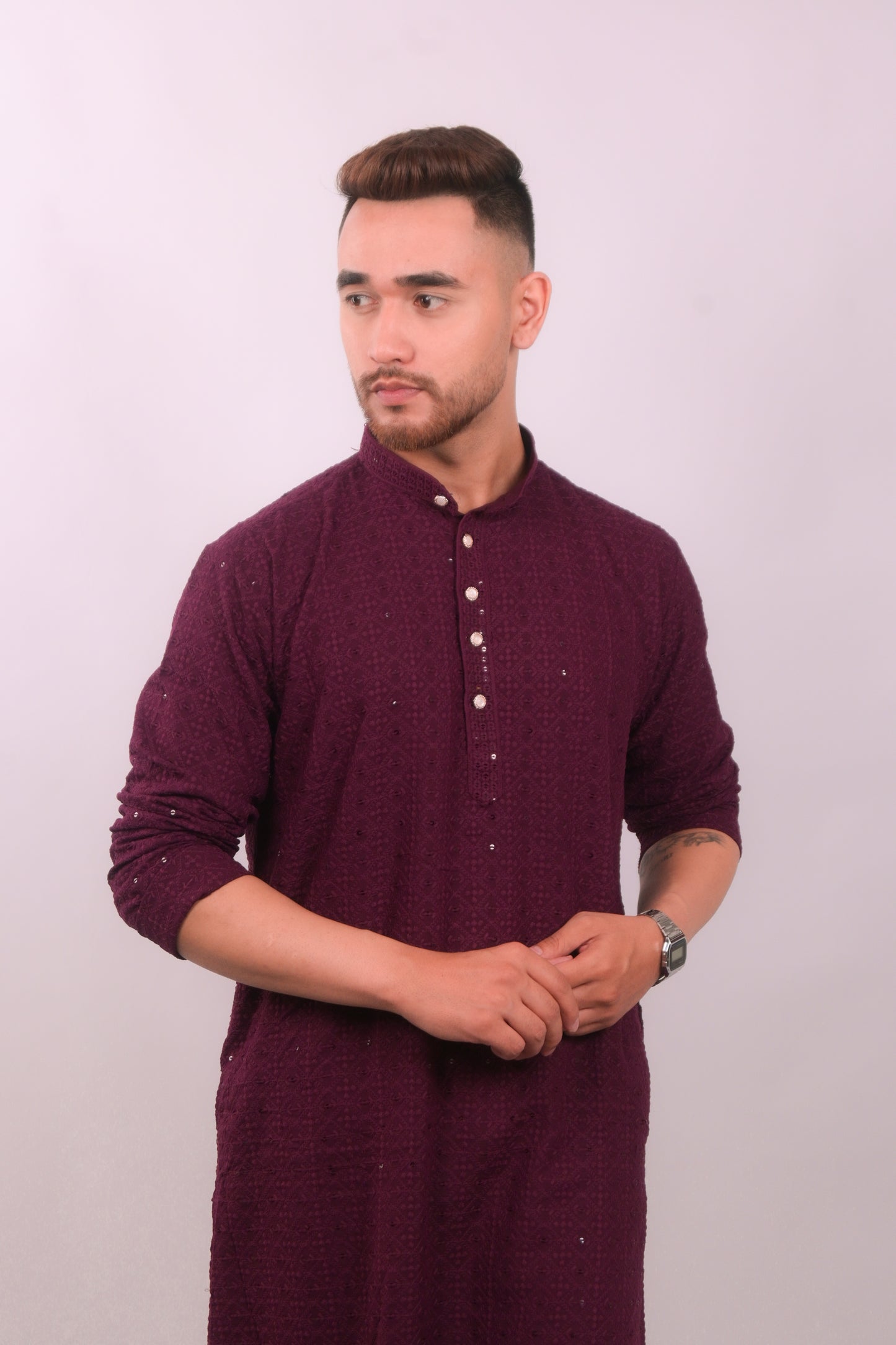 Maroon Chikankari Kurta Set