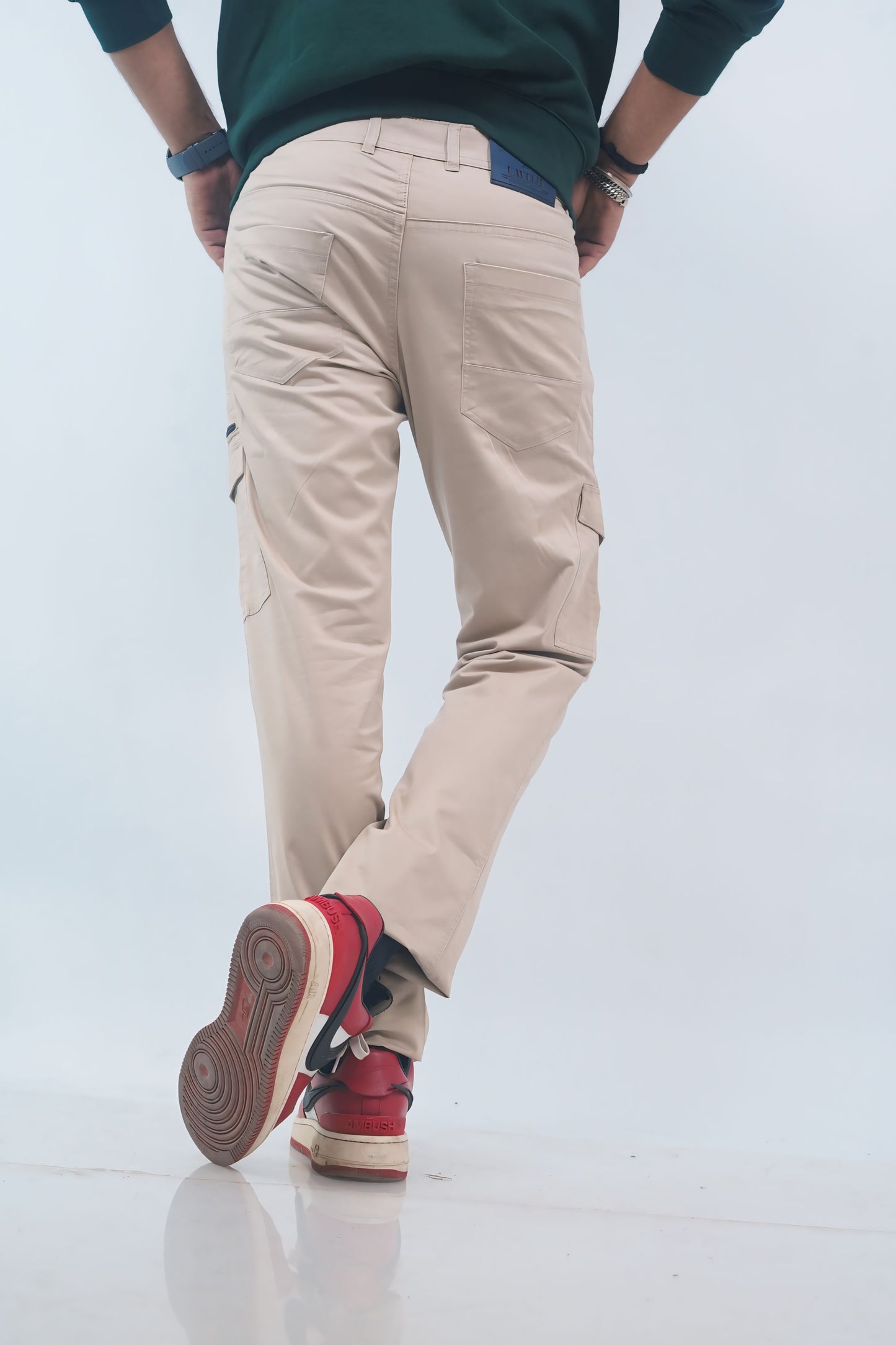 Regular-fit Beige Zipper Cargo