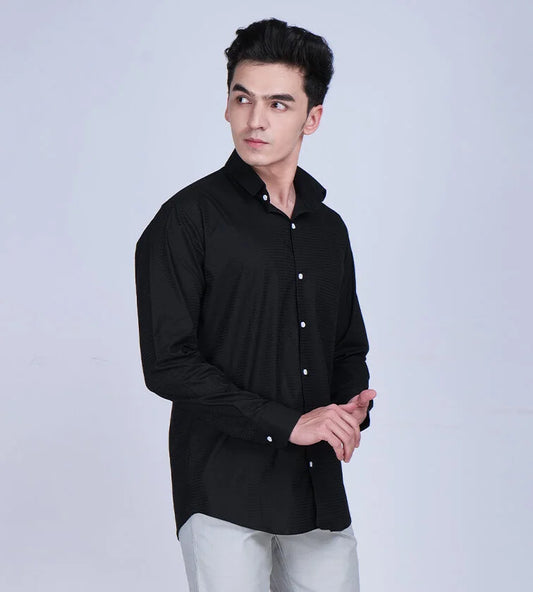 Black Slim Fit Crochet Shirt