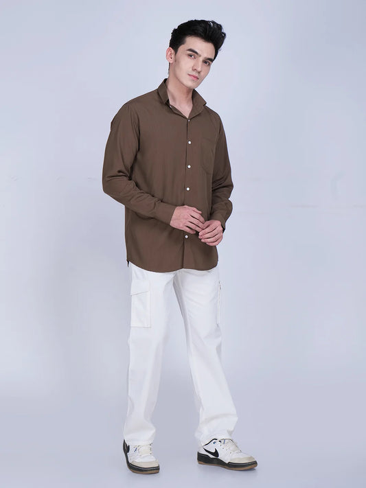 Brown Shirt White Cargo Pants Combo