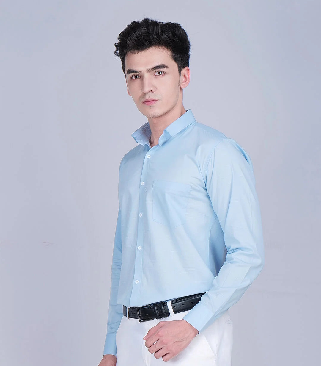 Blue Shirt White Trouser Combo