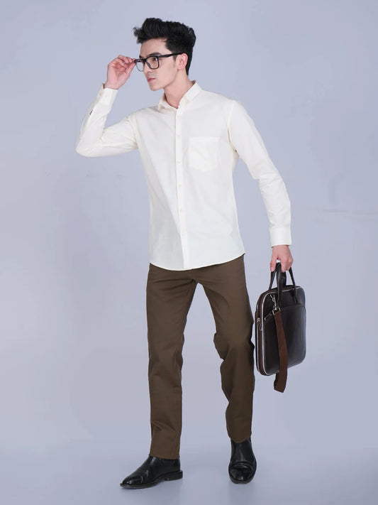 Ivory Shirt Brown Trouser Combo