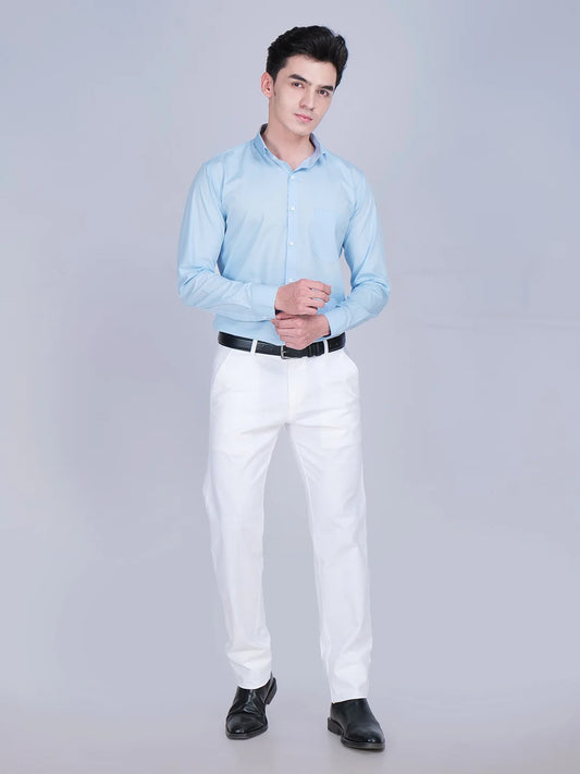 Blue Shirt White Trouser Combo
