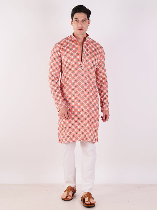 Peach Embroidered Kurta Set