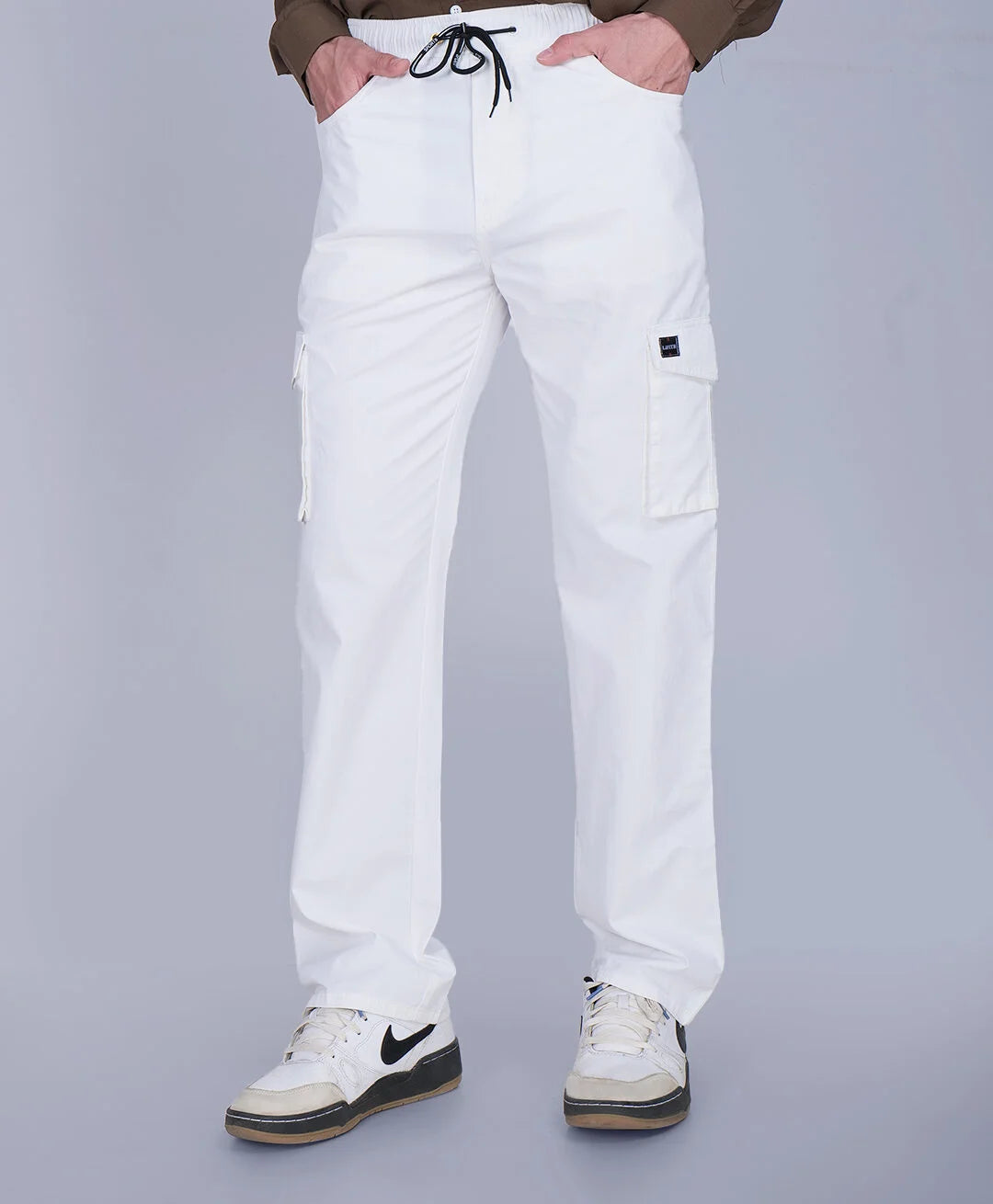 White Relaxed Fit Cargo Pants