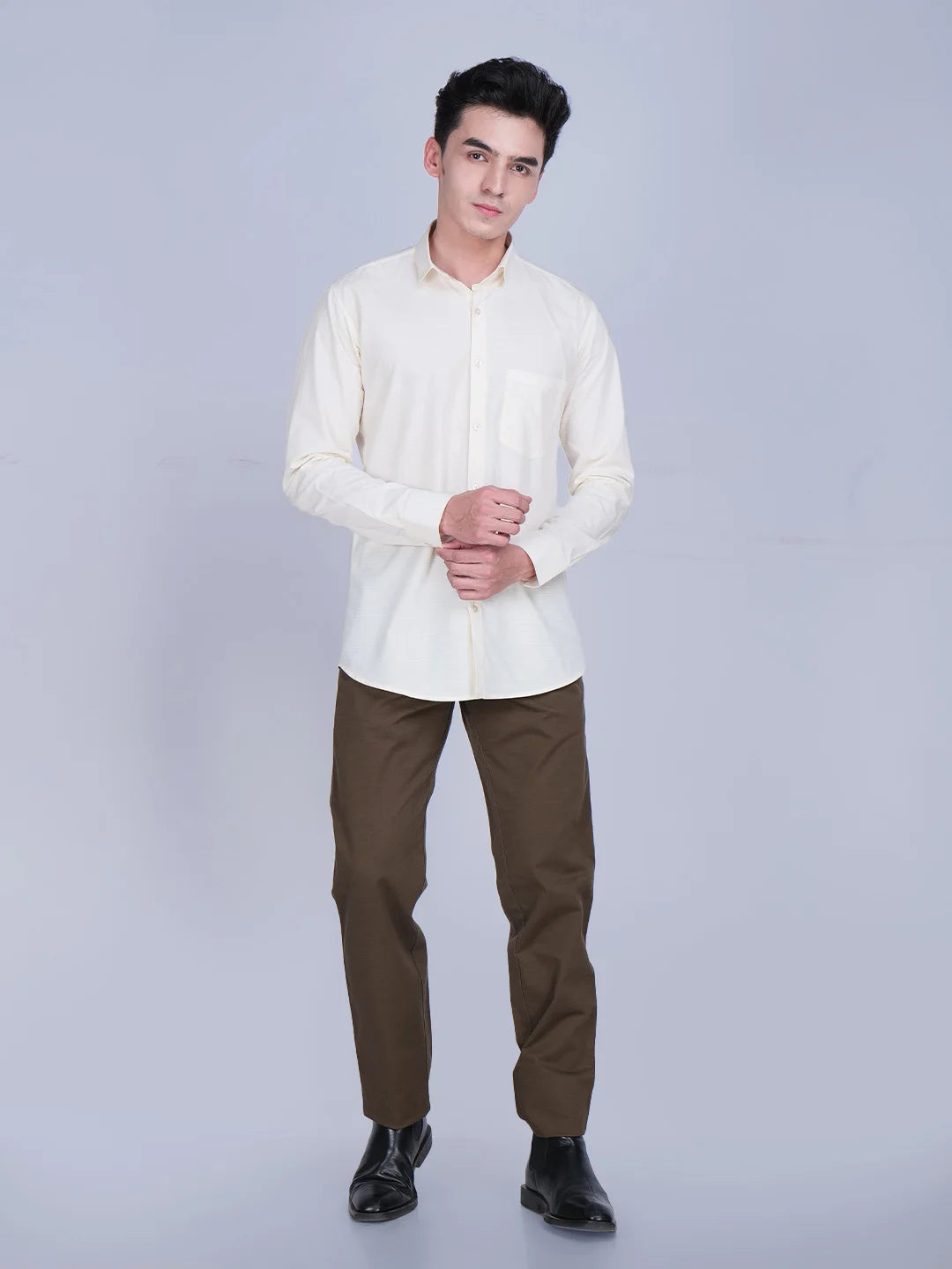 Ivory Shirt Brown Trouser Combo