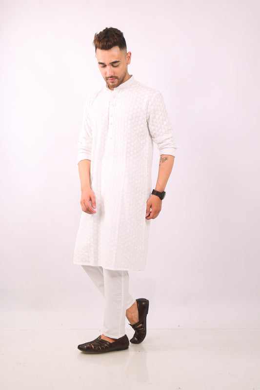 White Chikankari Kurta Set