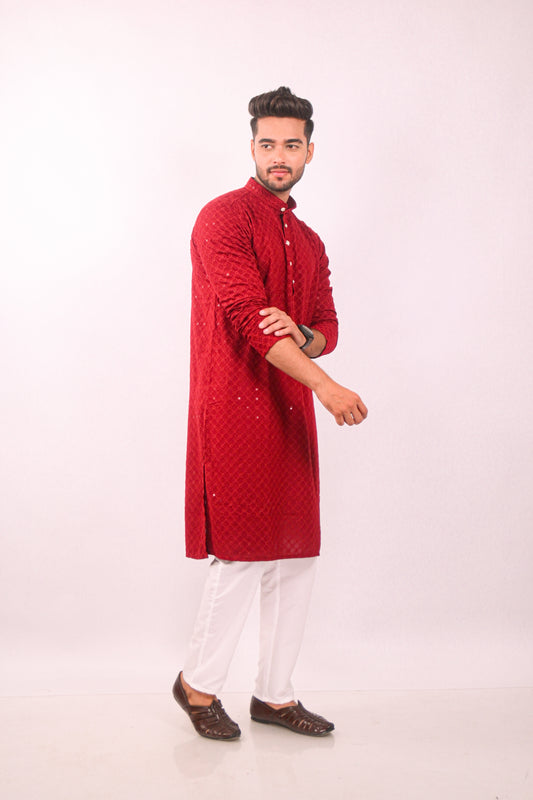 Red Chikankari kurta Set