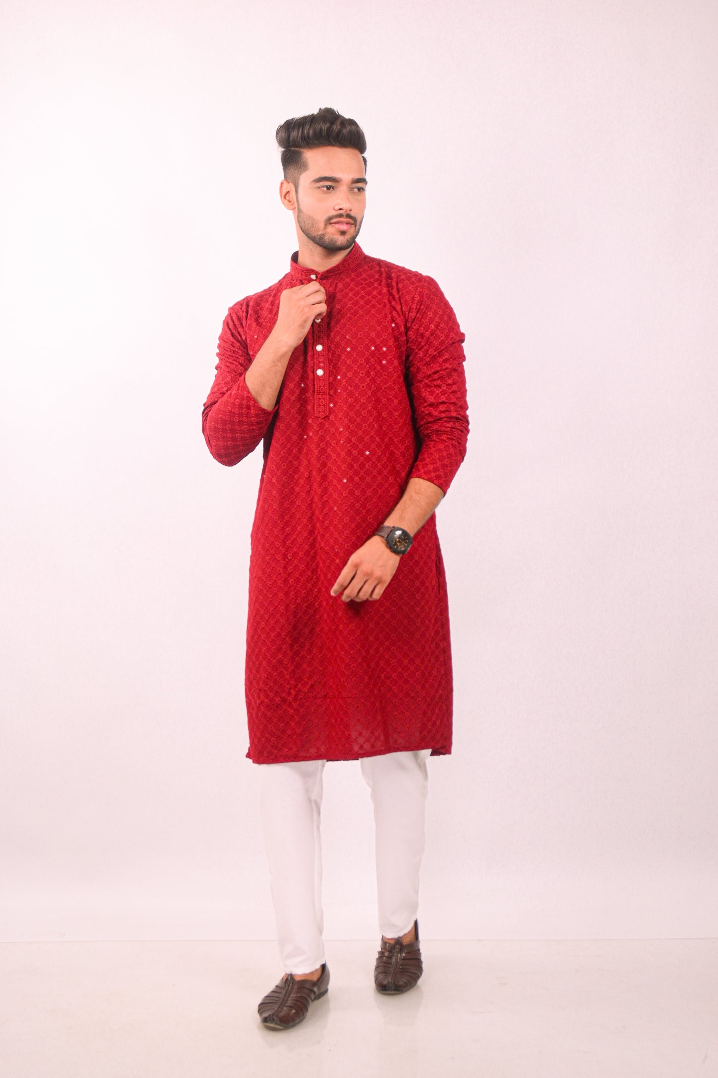 Red Chikankari kurta Set