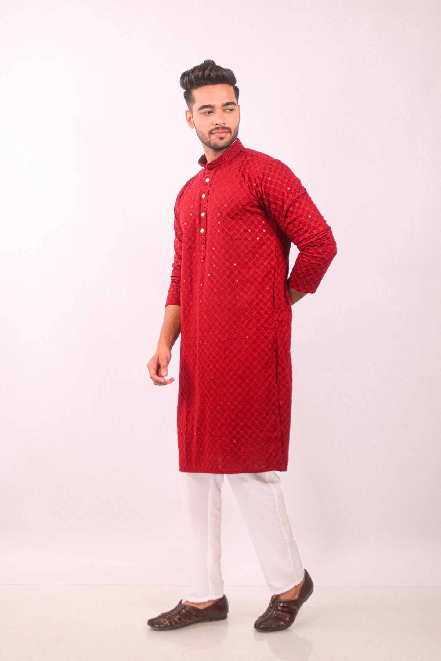 Red Chikankari kurta Set