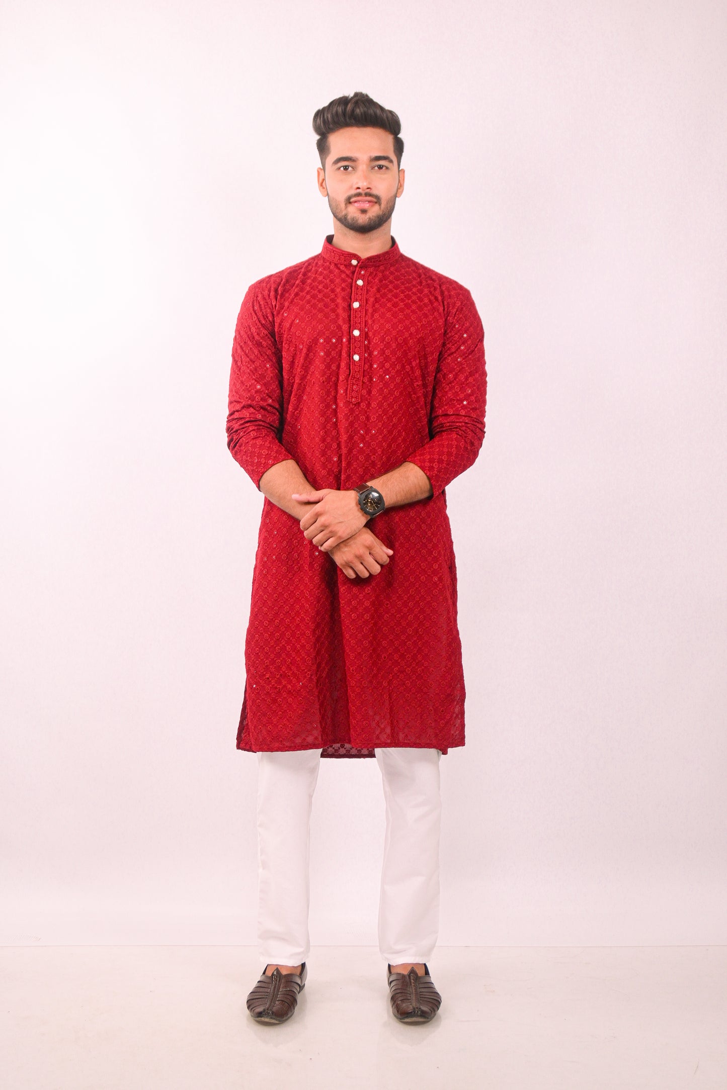 Red Chikankari kurta Set