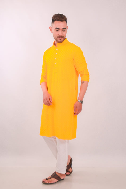Yellow Chikankari Kurta Set