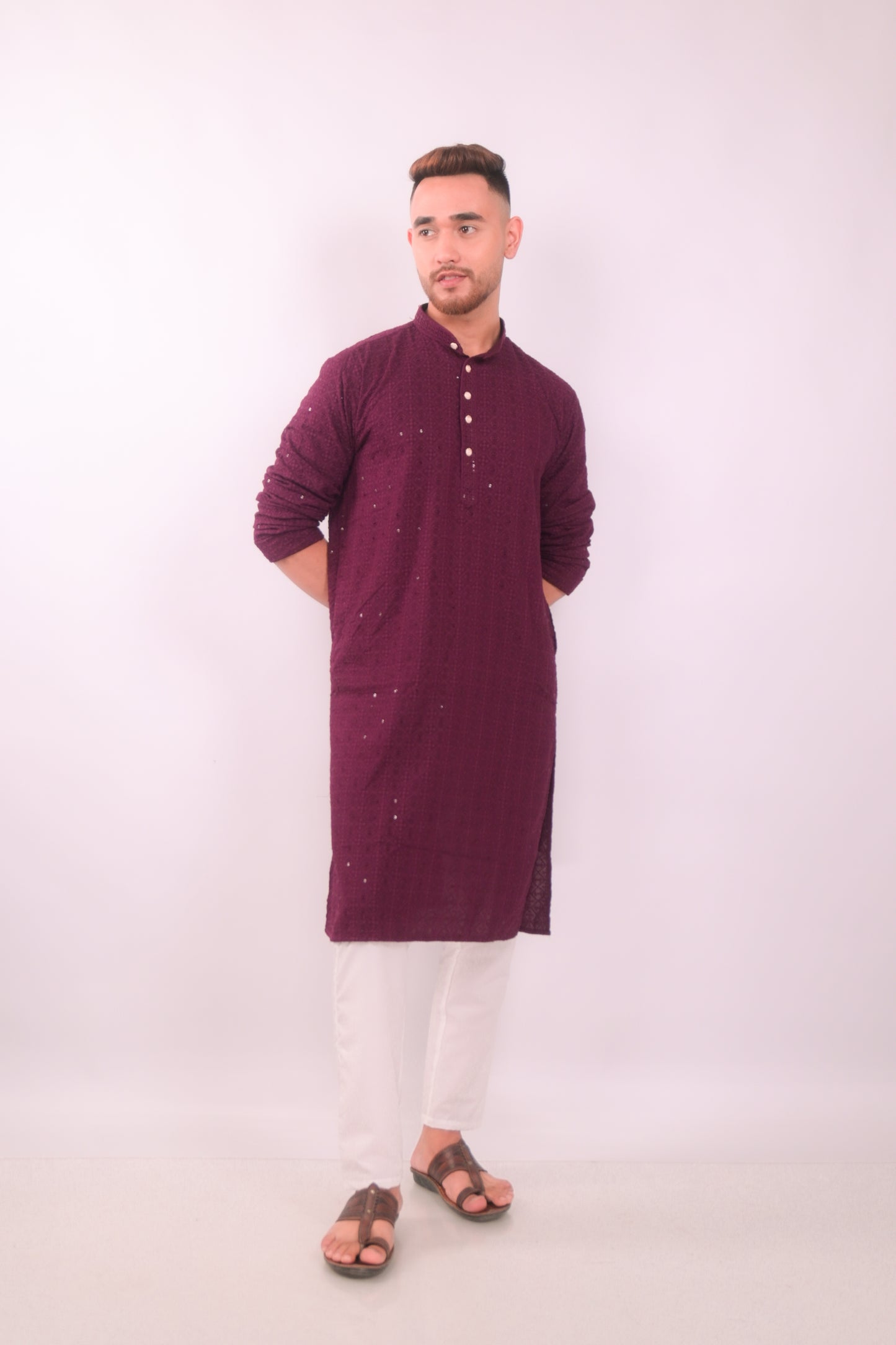 Maroon Chikankari Kurta Set