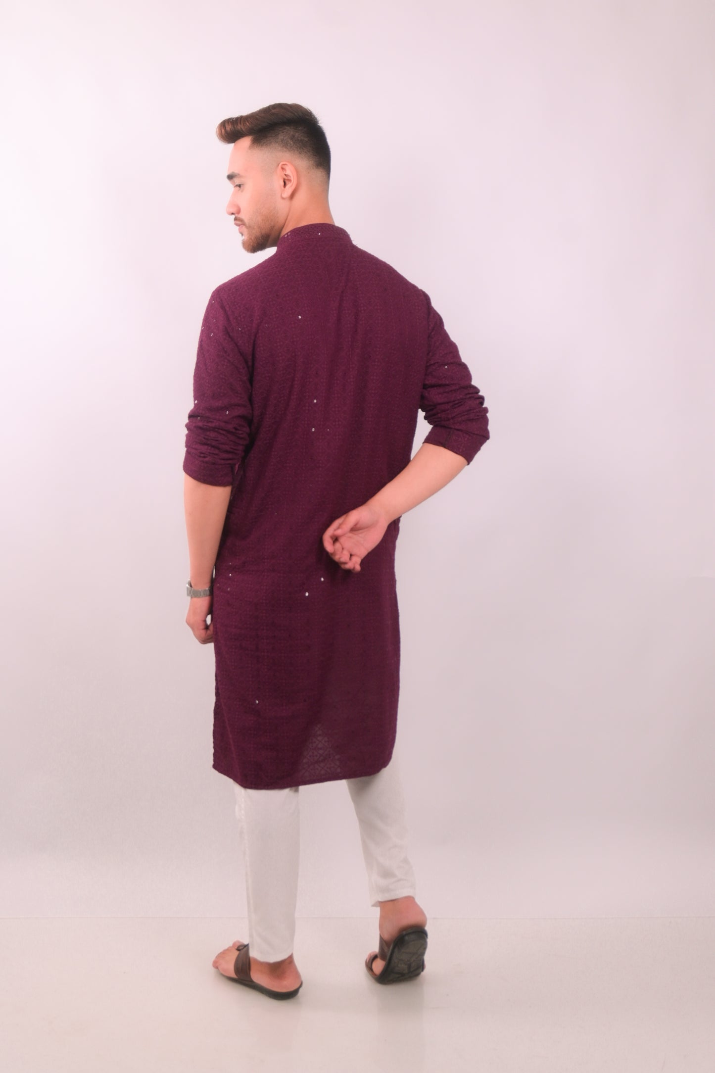 Maroon Chikankari Kurta Set