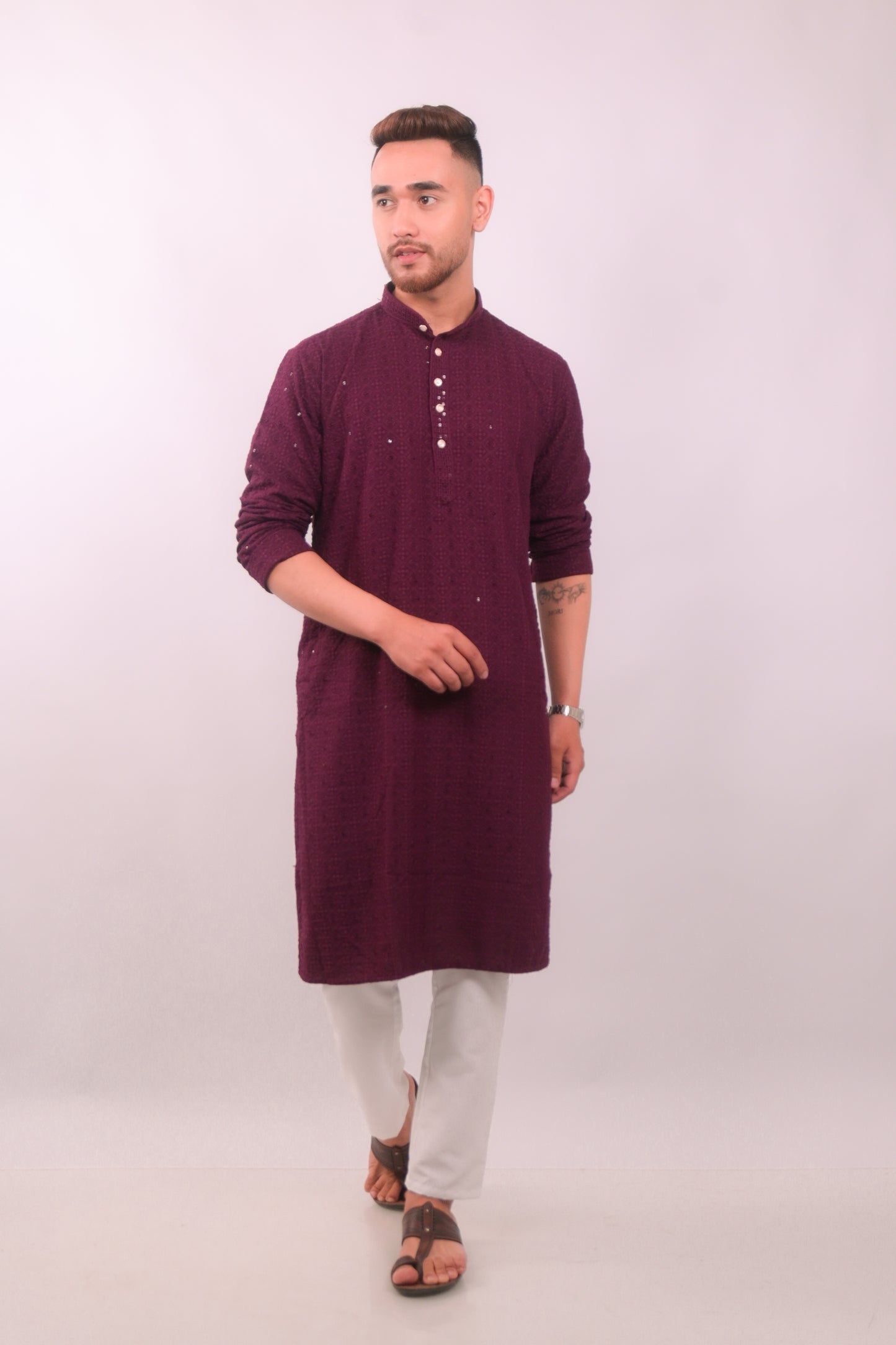 Maroon Chikankari Kurta Set