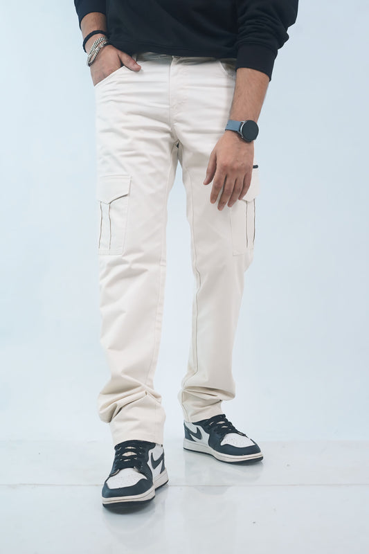 Regular-fit White Zipper Cargo