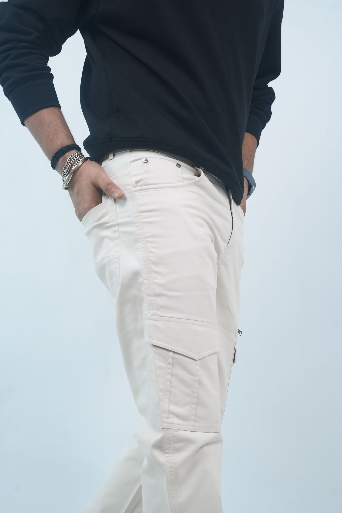 Regular-fit White Zipper Cargo