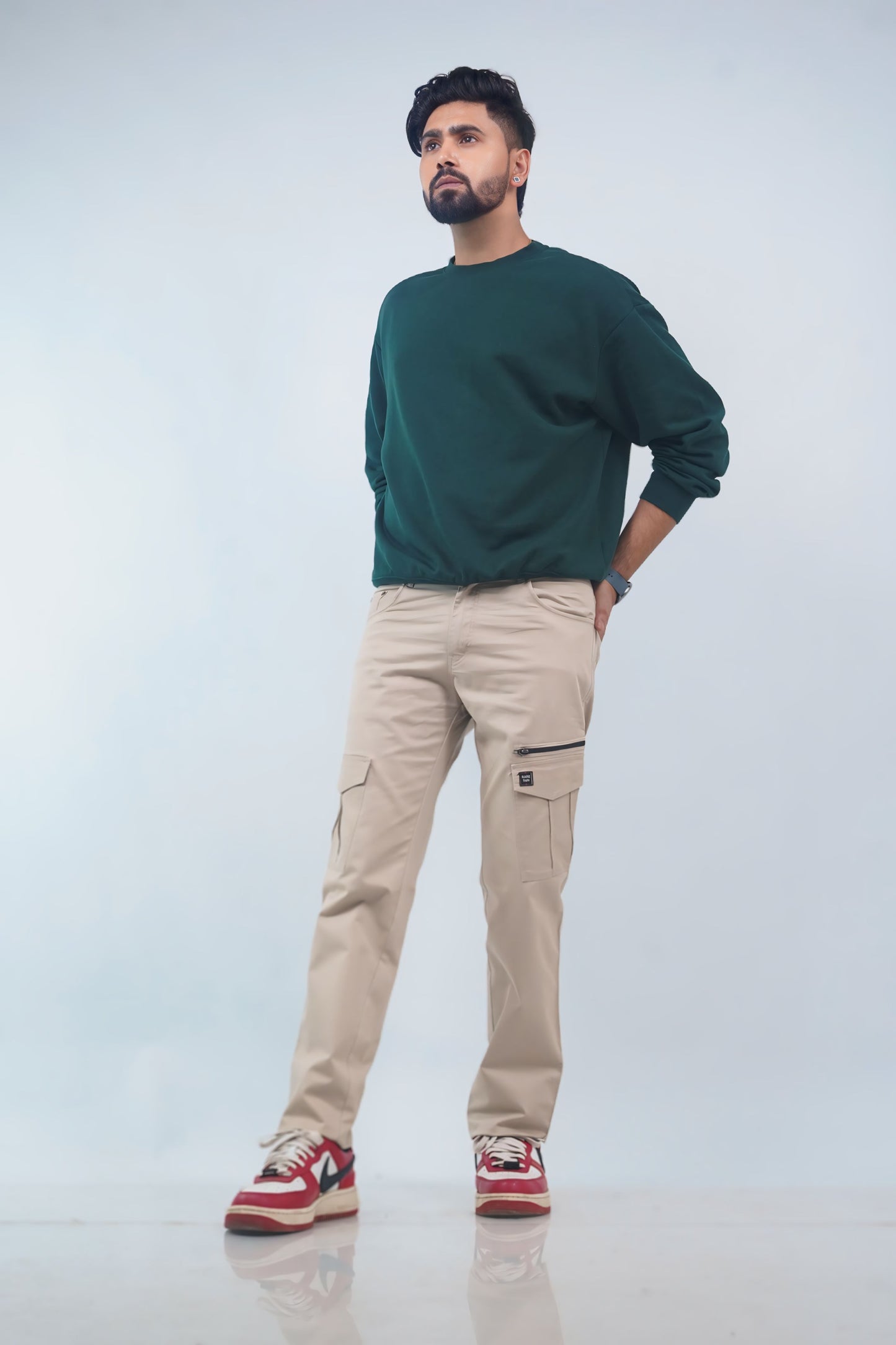 Regular-fit Beige Zipper Cargo