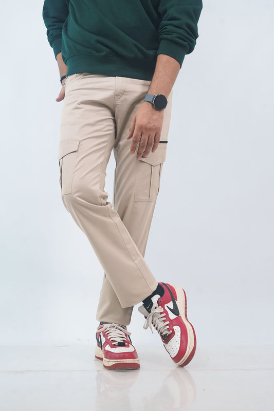 Regular-fit Beige Zipper Cargo