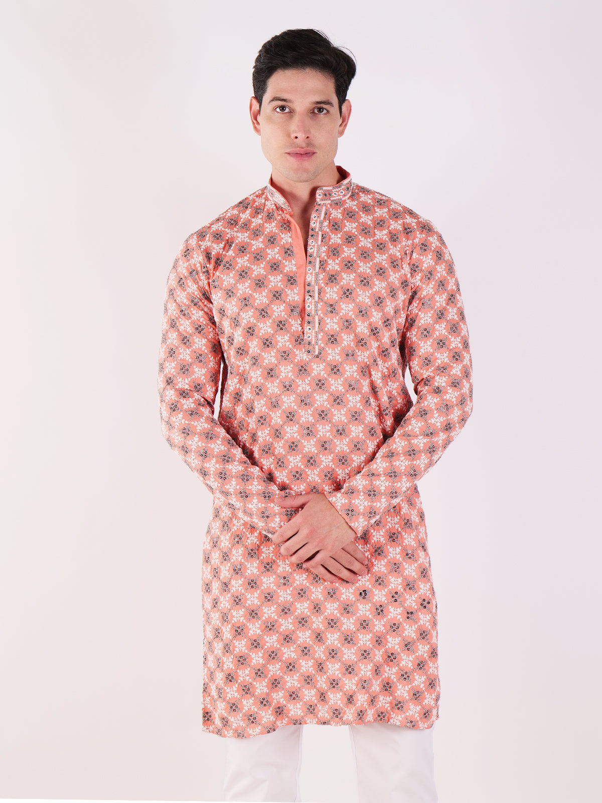 Peach Embroidered Kurta Set