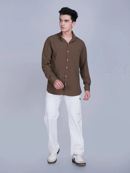Brown Shirt White Cargo Pants Combo