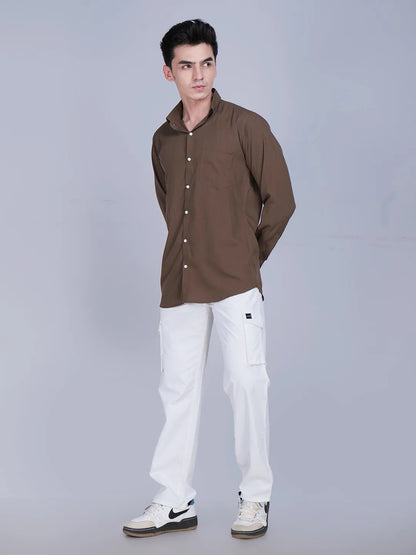 Brown Shirt White Cargo Pants Combo