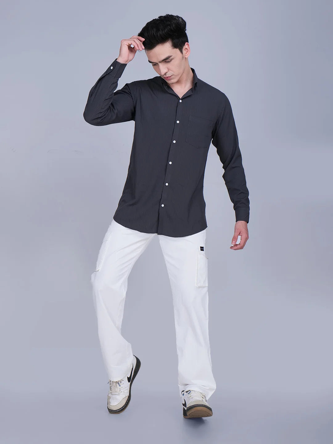 Grey Shirt White Cargo Pants Combo