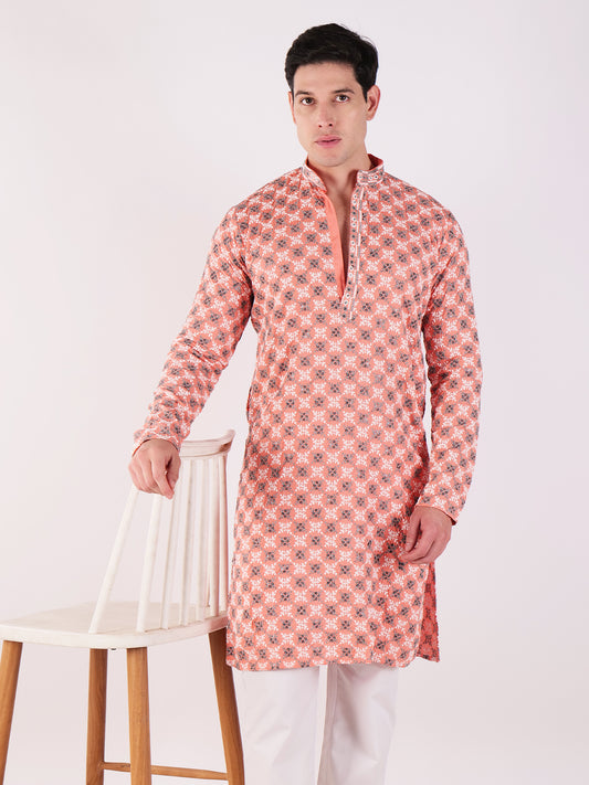 Peach Embroidered Kurta Set