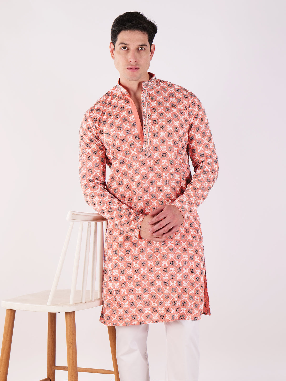 Peach Embroidered Kurta Set