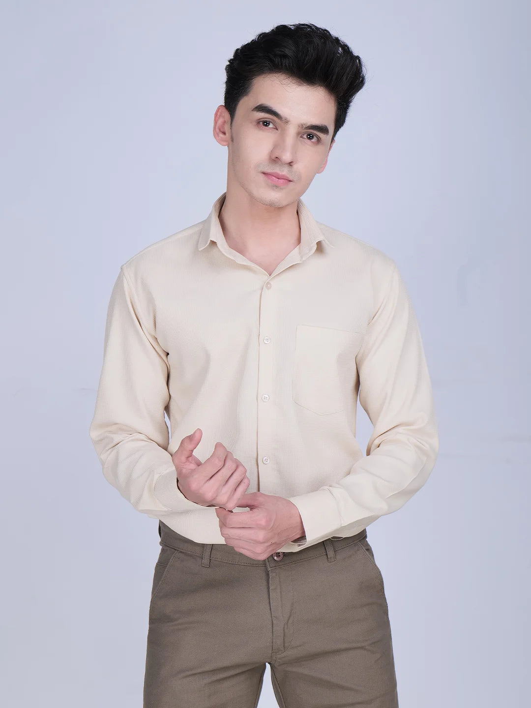 Beige Shirt Brown Trouser Combo