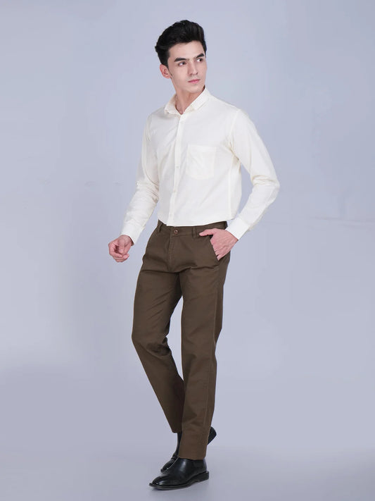 Ivory Shirt Brown Trouser Combo