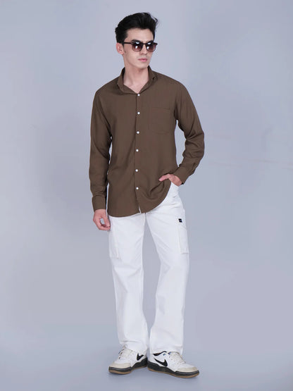 Brown Shirt White Cargo Pants Combo