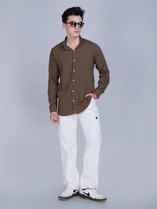 Brown Shirt White Cargo Pants Combo