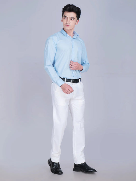 Blue Shirt White Trouser Combo