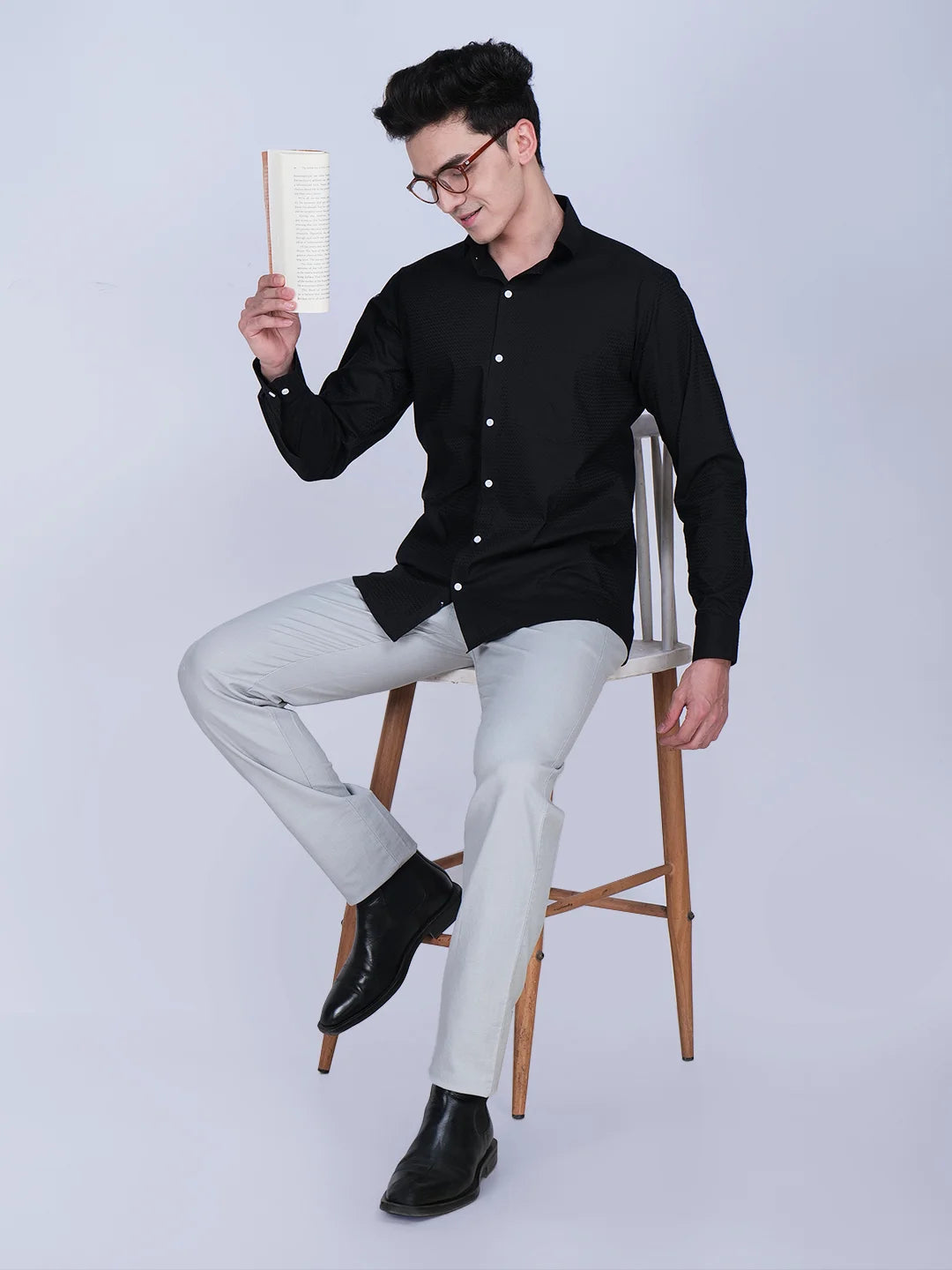 Black Shirt Grey Trouser Combo