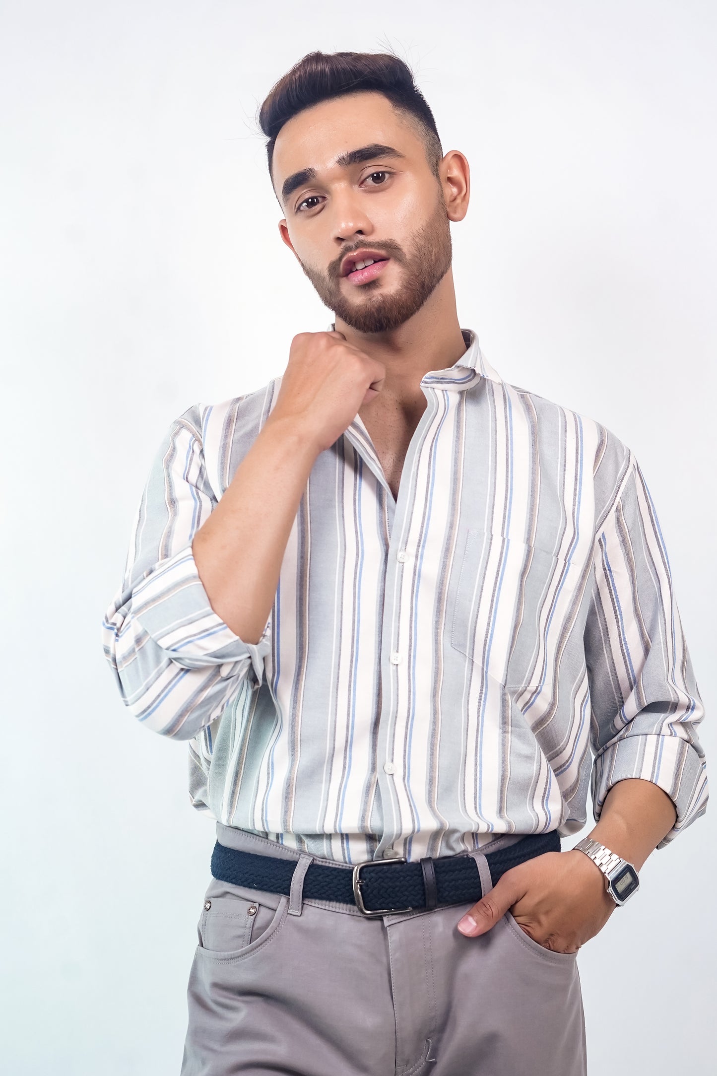 Slim-Fit Grey Striped Shirt