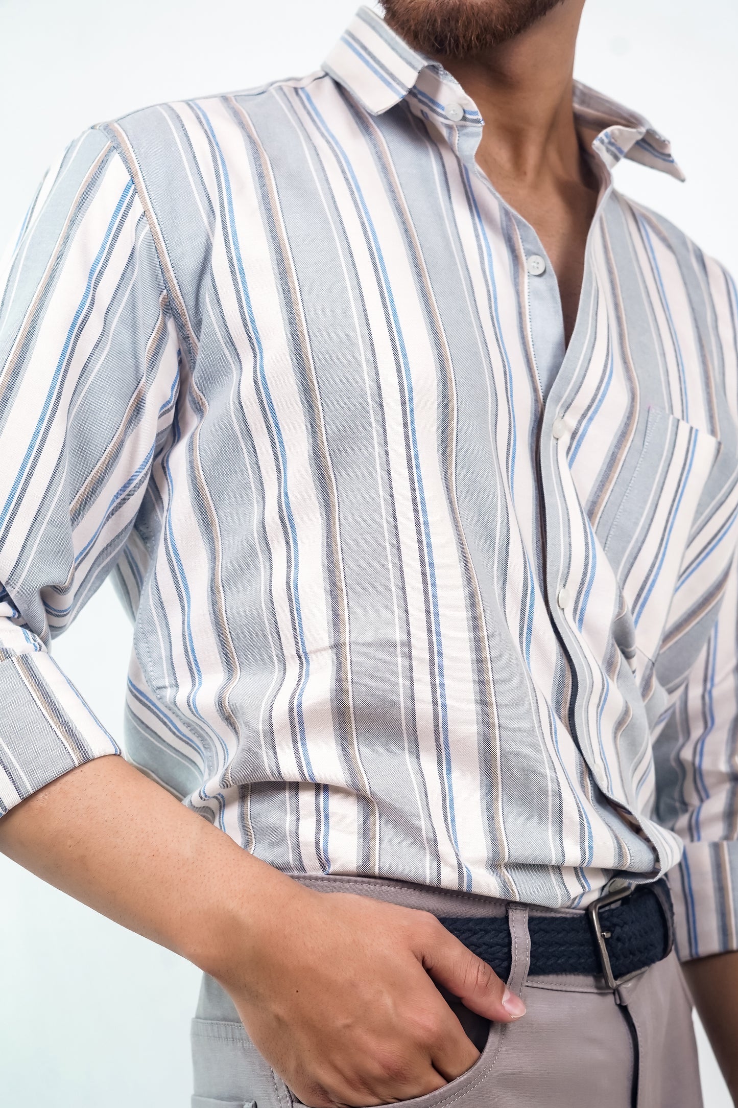 Slim-Fit Grey Striped Shirt